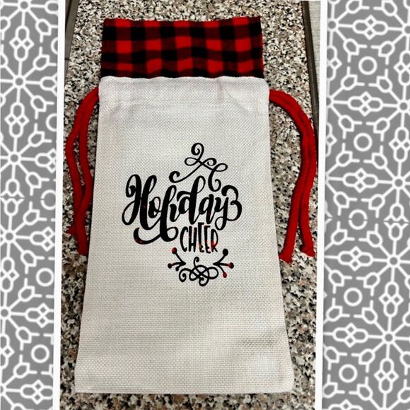 Buffalo Plaid Trim Wine Bottle Gift Bag - Picture 2 of 2